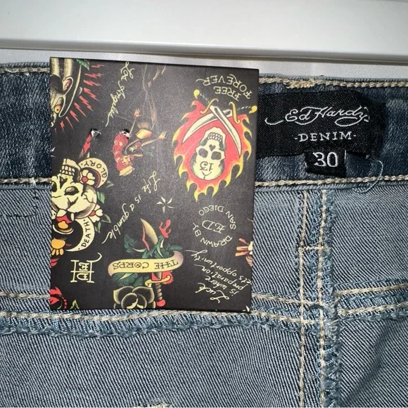Ed Hardy Straight Leg Jeans with Embroidered Design - Picture 7 of 13